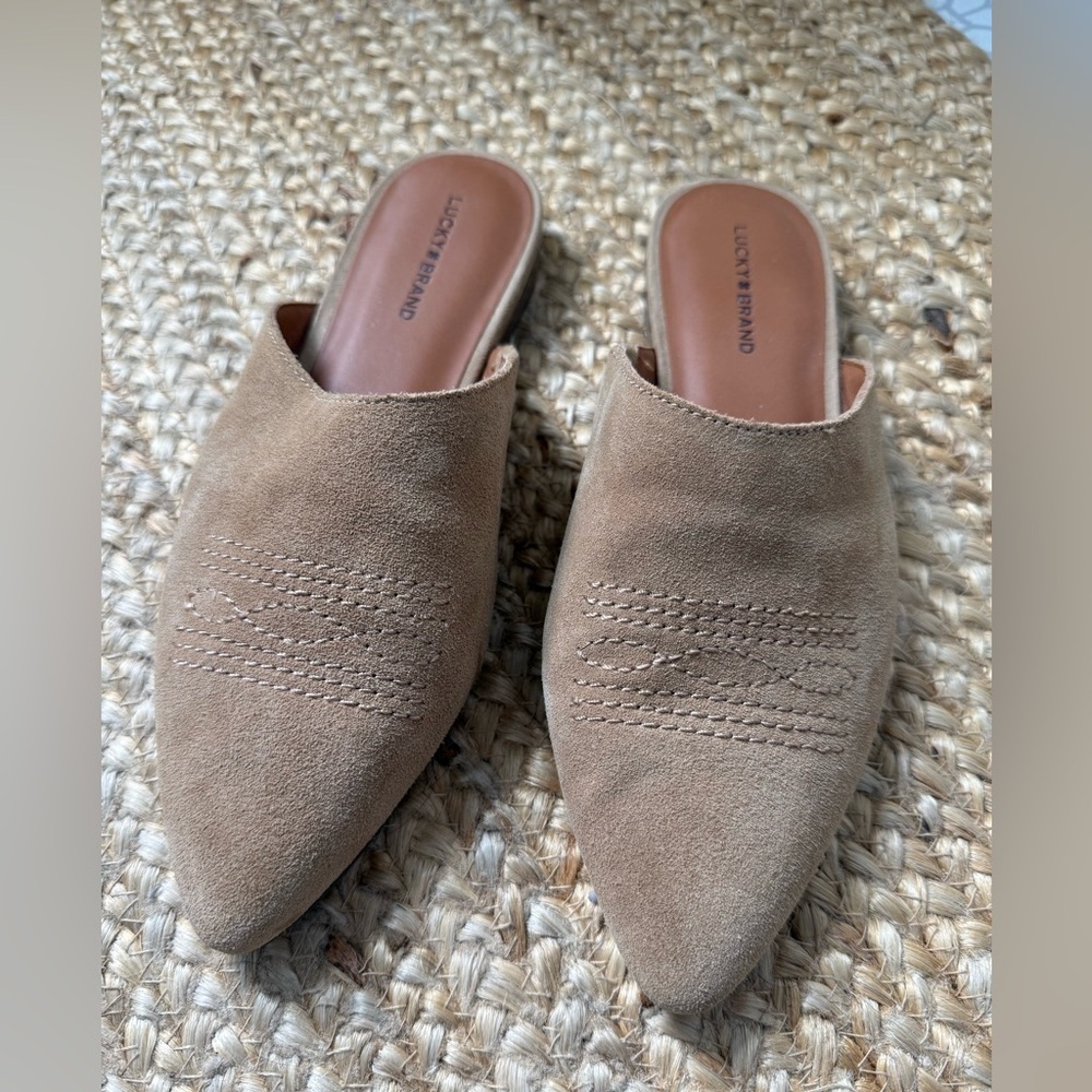 Lucky Brand Tan Suede Mules Size 8 1/2
